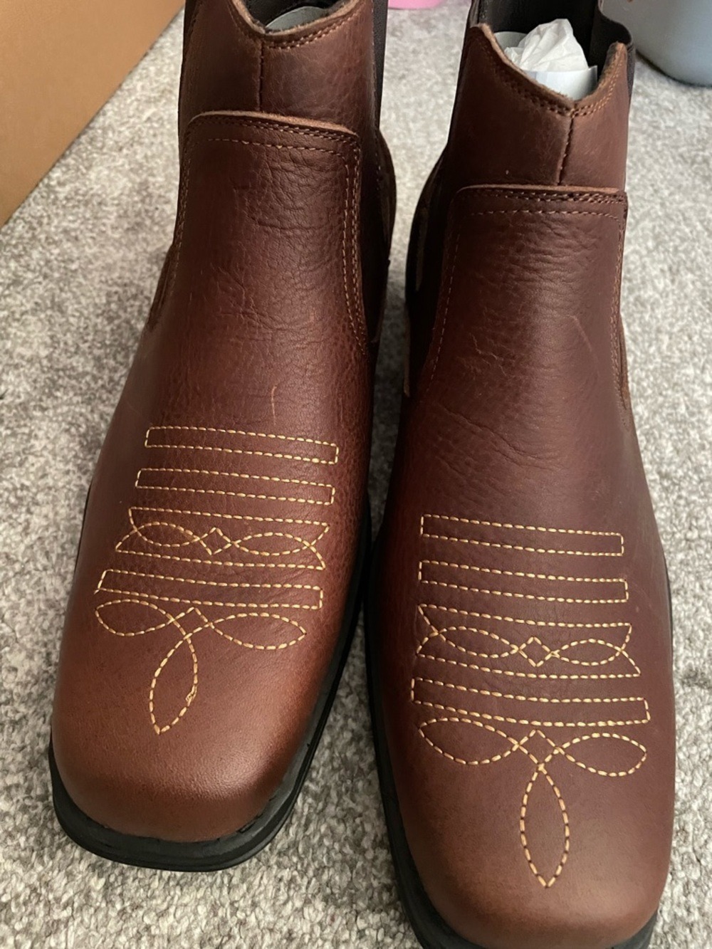 Arcbrothers Brown Leather Square Toe Chelsea Boots Mens - Picture 14 of 17
